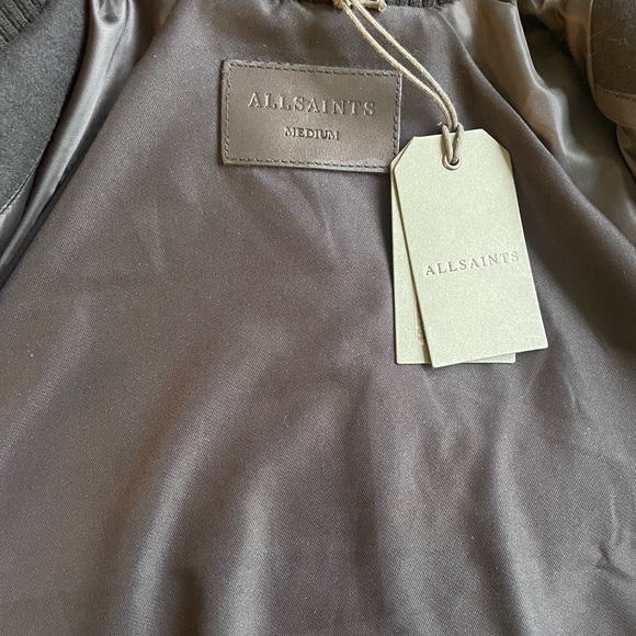 ALL SAINTS Manta Leather Sleeved Bomber Jacket - Size Medium - NWTIB - Picture 5 of 10